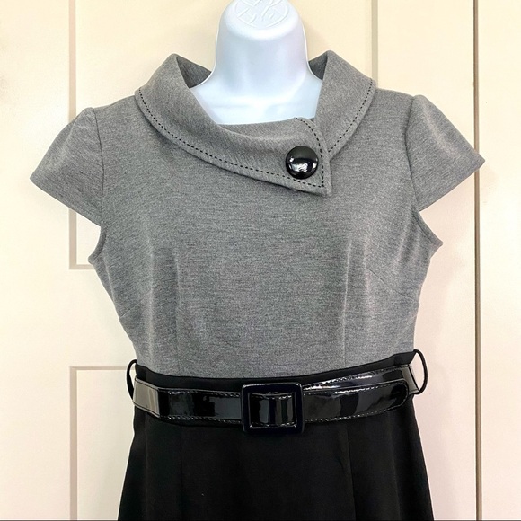 London Style Black Gray Career Sheath Midi Dress 10 - Picture 3 of 13